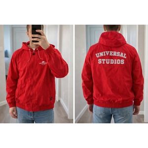 Universal‎ Studios Orlando Small Windbreaker Red Hooded Spellout Jacket M5287